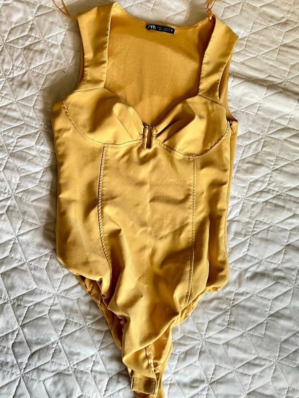 Zara Satin-Style Bodysuit in Yellow Size Medium Like New